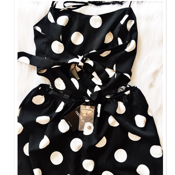 Black Open Back Jumpsuit with White Polka Dots - Picture 6 of 8